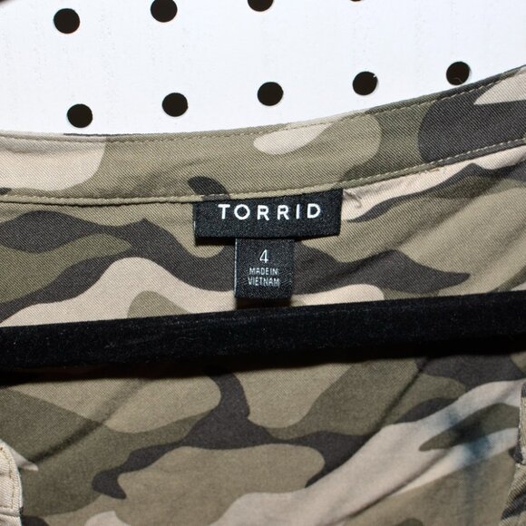 FREE WITH BUNDLE - Torrid 4 (4X) Camo Mini Challis Zip-Front Shirt Dress FLAWED - Picture 6 of 15